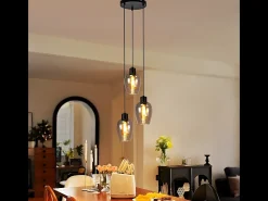 Lámpara colgante de mesa de comedor Nettlife negra - Lámpara colgante vintage de vidrio ahumado con una sola llama E27 sin fuente de luz