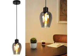 Lámpara colgante de mesa de comedor Nettlife negra - Lámpara colgante vintage de vidrio ahumado con una sola llama E27