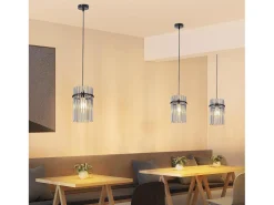 Lámpara colgante de mesa de comedor Nettlife, 1 llama, color negro, E27, cristal, Ø 16 cm (sin fuente de luz).
