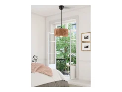 Lámpara colgante de rafia beige y metal negro - Diseño bohemio chic para un interior acogedor