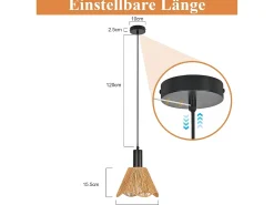 Lámpara colgante de ratán bohemio Nettlife, 1 luz - Lámpara de comedor vintage trenzada, cuerda de cáñamo, E27 (bombilla no incluida)