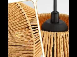 Lámpara colgante de ratán bohemio Nettlife para mesa de comedor - 3 bombillas E27, altura ajustable, estilo retro, para salón o dormitorio (bombillas no incluidas)