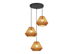 Lámpara colgante de ratán bohemio Nettlife para mesa de comedor - 3 bombillas E27, altura ajustable, estilo retro, para salón o dormitorio (bombillas no incluidas)