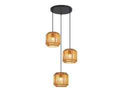 Lámpara colgante de ratán bohemio Nettlife para mesa de comedor - 3 bombillas E27, altura ajustable, estilo retro, para salón o dormitorio (bombillas no incluidas)