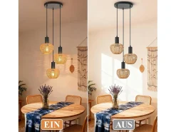Lámpara colgante de ratán bohemio Nettlife con 3 luces - Lámpara de araña vintage de cuerda de cáñamo trenzada E27 - Iluminación (bombillas no incluidas)
