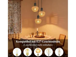 Lámpara colgante de ratán bohemio Nettlife con 3 luces - Lámpara de araña vintage de cuerda de cáñamo trenzada E27 - Iluminación (bombillas no incluidas)