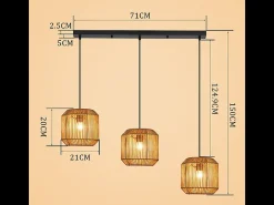 Lámpara colgante de ratán bohemio Nettlife para mesa de comedor - 3 bombillas E27, altura ajustable, estilo retro, para salón o dormitorio (bombillas no incluidas)