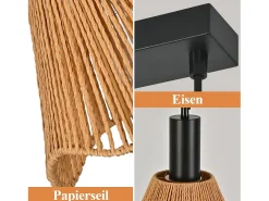 Lámpara colgante de ratán bohemio Nettlife con 3 luces - Lámpara de araña vintage de cuerda de cáñamo trenzada E27 -(bombillas no incluidas)