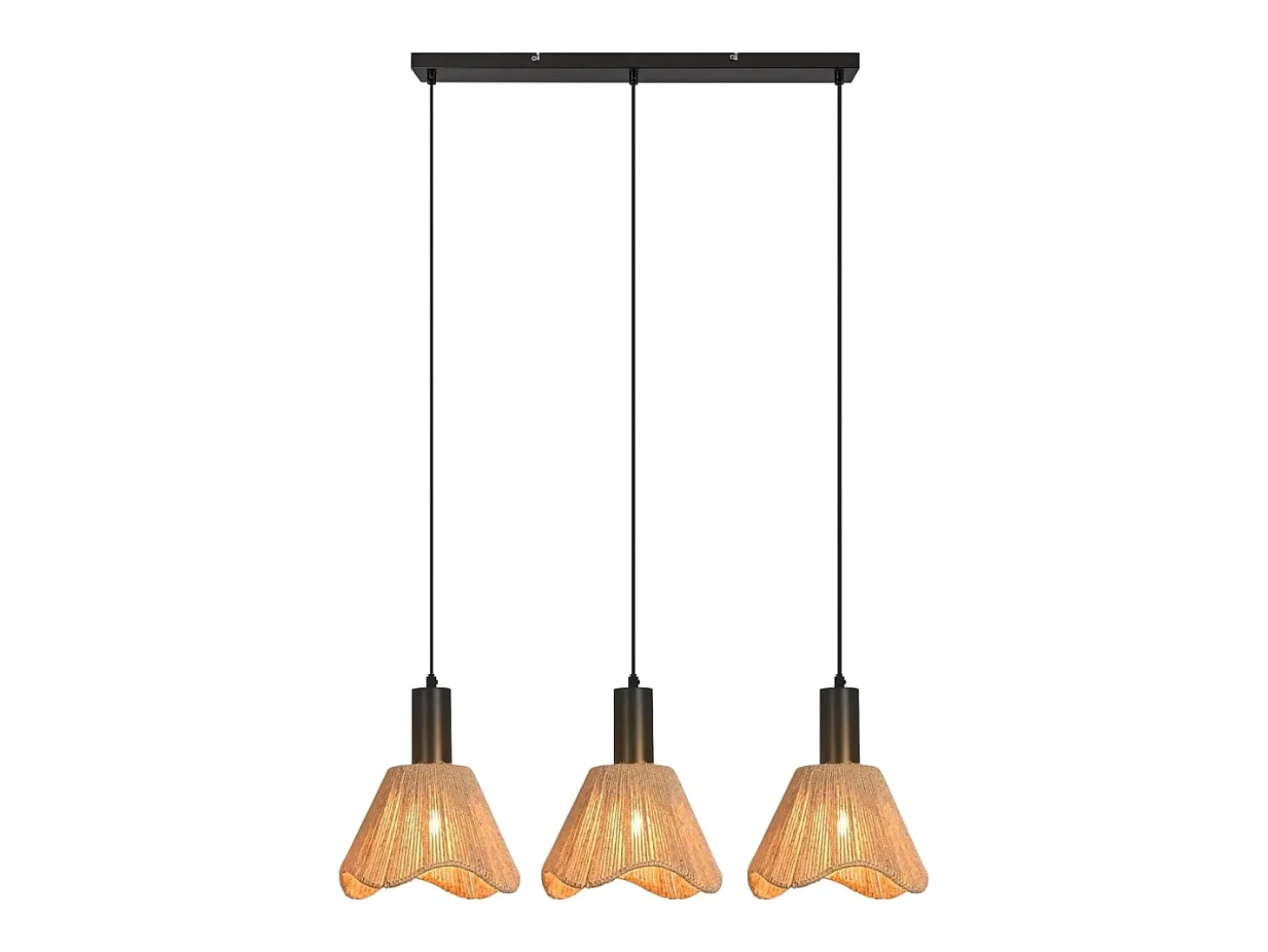 Lámpara colgante de ratán bohemio Nettlife con 3 luces - Lámpara de araña vintage de cuerda de cáñamo trenzada E27 -(bombillas no incluidas)