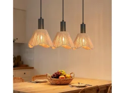 Lámpara colgante de ratán bohemio Nettlife con 3 luces - Lámpara de araña vintage de cuerda de cáñamo trenzada E27 -(bombillas no incluidas)