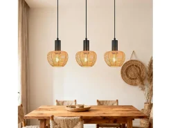 Lámpara colgante de ratán bohemio Nettlife con 3 luces - Lámpara de araña vintage de cuerda de cáñamo trenzada E27 - Iluminación (bombillas no incluidas)