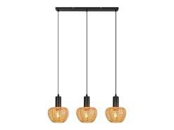 Lámpara colgante de ratán bohemio Nettlife con 3 luces - Lámpara de araña vintage de cuerda de cáñamo trenzada E27 - Iluminación (bombillas no incluidas)