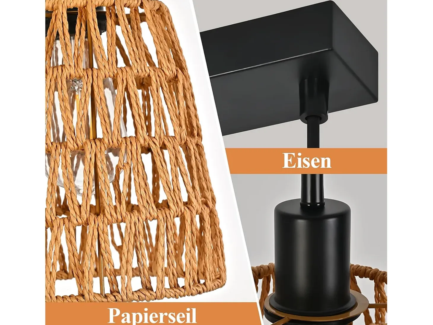 Lámpara colgante de ratán bohemio Nettlife con 3 luces - Lámpara de araña vintage de cuerda de cáñamo trenzada E27 - Iluminación para cocina(bombillas no incluidas)