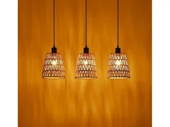 Lámpara colgante de ratán bohemio Nettlife con 3 luces - Lámpara de araña vintage de cuerda de cáñamo trenzada E27 - Iluminación para cocina(bombillas no incluidas)