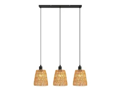 Lámpara colgante de ratán bohemio Nettlife con 3 luces - Lámpara de araña vintage de cuerda de cáñamo trenzada E27 - Iluminación para cocina(bombillas no incluidas)