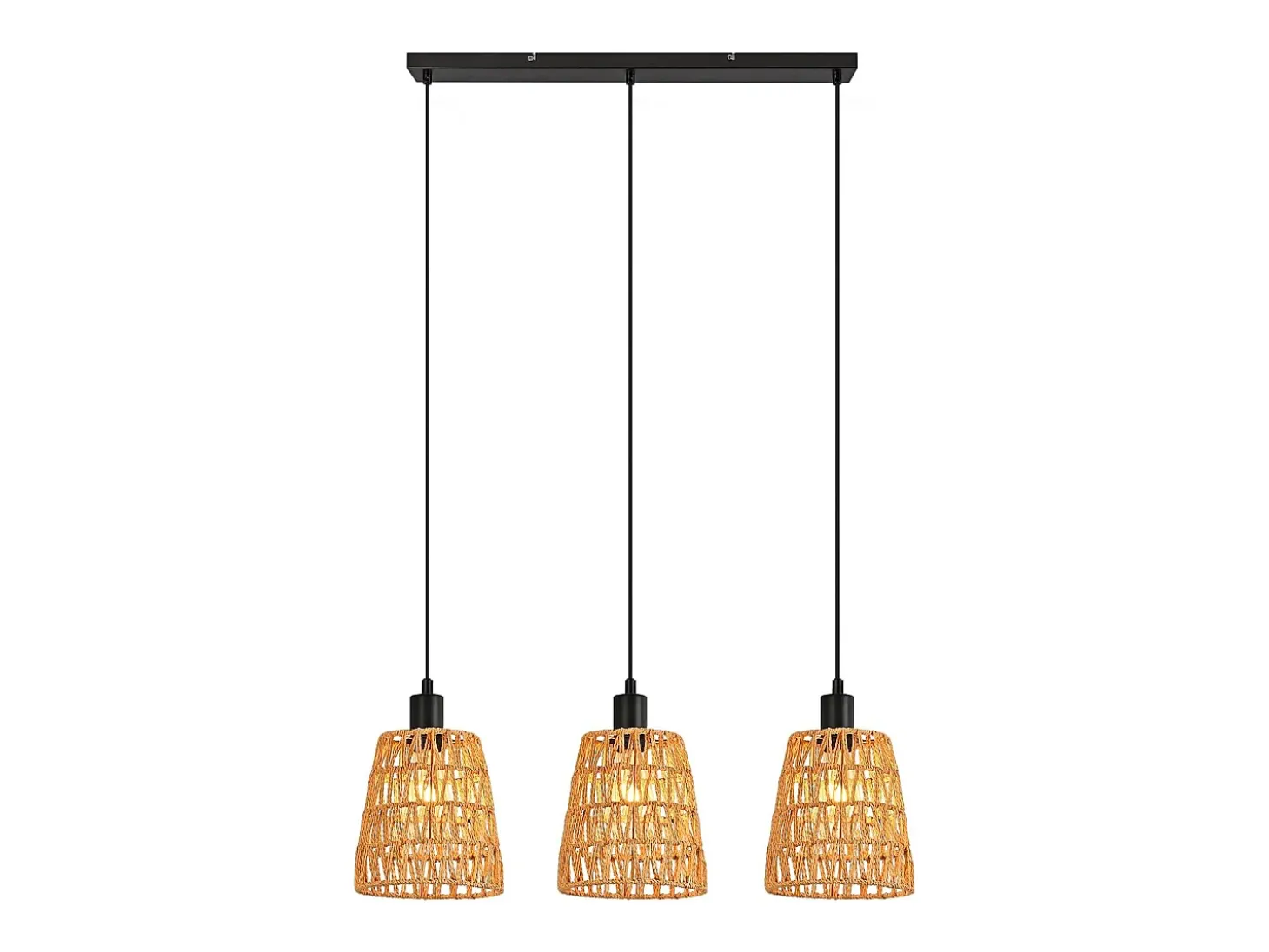 Lámpara colgante de ratán bohemio Nettlife con 3 luces - Lámpara de araña vintage de cuerda de cáñamo trenzada E27 - Iluminación para cocina(bombillas no incluidas)