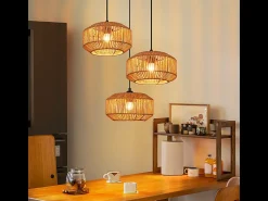 Lámpara colgante de ratán Nettlife Φ25 Lámpara colgante vintage para mesa de comedor, 1 luz, diseño retro con casquillo E27 (bombilla no incluida)