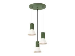 Lámpara colgante Estria desván de acero/aluminio - 3 fuentes luminosas - L.30 x A.120 cm - beige/verde oliva
