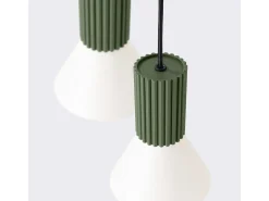 Lámpara colgante Estria desván de acero/aluminio - 3 fuentes luminosas - L.30 x A.120 cm - beige/verde oliva