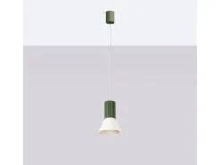 Lámpara colgante Estria desván de acero/aluminio - 1 fuentes luminosas - L.14 x A.120 cm - beige/verde oliva