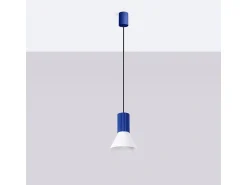 Lámpara colgante Estria desván de acero/aluminio - 1 fuentes luminosas - L.14 x A.120 cm - blanco/ultramar