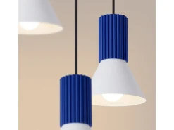 Lámpara colgante Estria desván de acero/aluminio - 3 fuentes luminosas - L.30 x A.120 cm - blanco/ultramar
