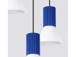 Lámpara colgante Estria desván de acero/aluminio - 3 fuentes luminosas - L.30 x A.120 cm - blanco/ultramar