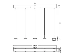 Lámpara colgante Fabas Luce Dunk de 5 luces - LED regulable de 40 W - Latón satinado Diseño lineal