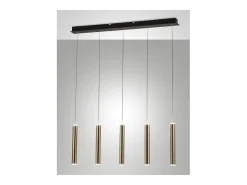 Lámpara colgante Fabas Luce Prado de 5 luces - LED regulable de 33 W - Diseño lineal en latón