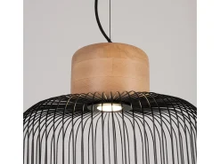 Lámpara colgante Gabbia industrial de acero/madera - 1 fuentes luminosas - L.35 x A.183 cm - madera negra/natural