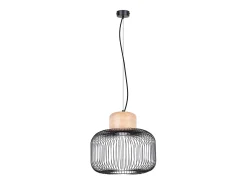Lámpara colgante Gabbia industrial de acero/madera - 1 fuentes luminosas - L.35 x A.183 cm - madera negra/natural
