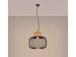 Lámpara colgante Gabbia industrial de acero/madera - 1 fuentes luminosas - L.35 x A.183 cm - madera negra/natural