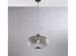 Lámpara colgante Ginger negra con cable orientable y difusor de cristal espejo gris con relieve
