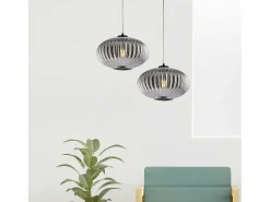 Lámpara colgante Ginger negra con cable orientable y difusor de cristal espejo gris con relieve