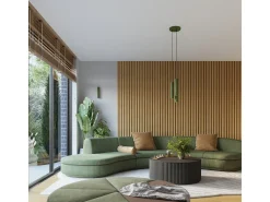 Lámpara colgante Gloow minimalista de aluminio - 3 fuentes luminosas 3000K - L.19,5 x A.108 cm - verde oliva