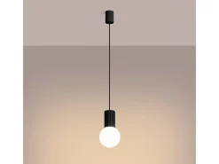 Lámpara Colgante Halo Moderno De Aluminio/Vidrio - 1 Fuentes Luminosas - L.12 X A.120 Cm - Negro
