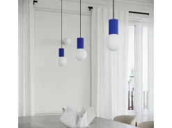 Lámpara Colgante Halo Moderno De Aluminio/Vidrio - 3 Fuentes Luminosas - L.25 X A.125 Cm - Ultramarino