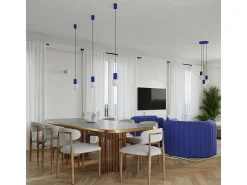 Lámpara Colgante Halo Moderno De Aluminio/Vidrio - 3 Fuentes Luminosas - L.25 X A.125 Cm - Ultramarino