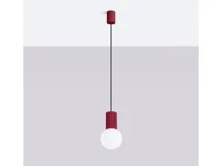 Lámpara Colgante Halo Moderno De Aluminio/Vidrio - 1 Fuentes Luminosas - L.12 X A.120 Cm - Borgoña