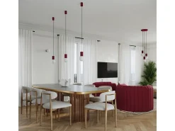 Lámpara Colgante Halo Moderno De Aluminio/Vidrio - 1 Fuentes Luminosas - L.12 X A.120 Cm - Borgoña