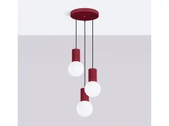 Lámpara Colgante Halo Moderno De Aluminio/Vidrio - 3 Fuentes Luminosas - L.25 X A.125 Cm - Borgoña