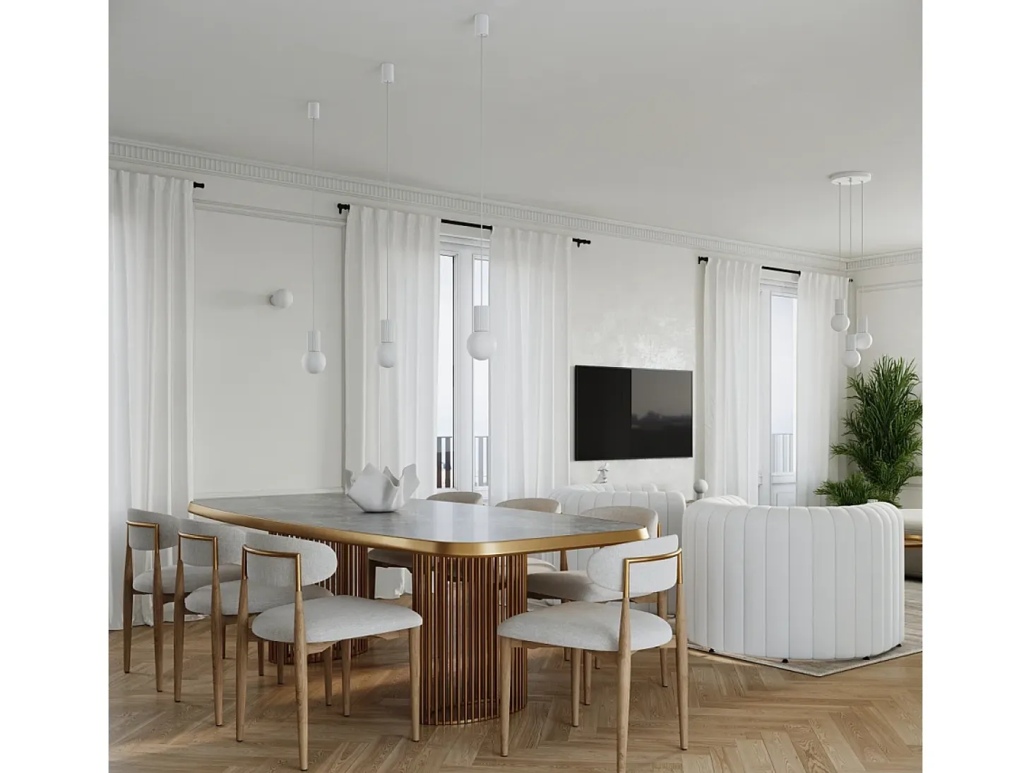 Lámpara Colgante Halo Moderno De Aluminio/Vidrio - 3 Fuentes Luminosas - L.25 X A.125 Cm - Blanco