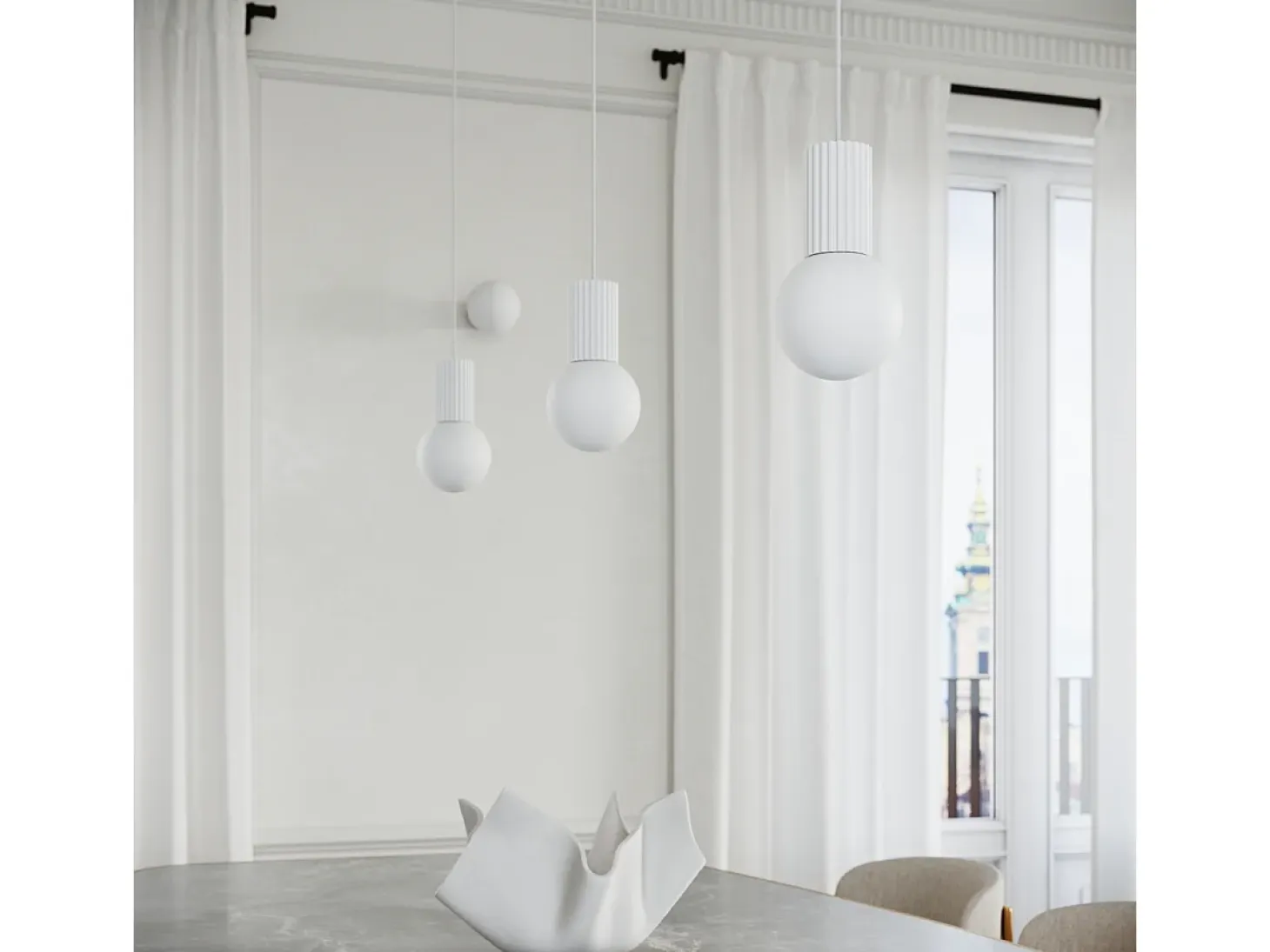 Lámpara Colgante Halo Moderno De Aluminio/Vidrio - 3 Fuentes Luminosas - L.25 X A.125 Cm - Blanco