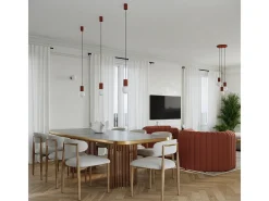 Lámpara Colgante Halo Moderno De Aluminio/Vidrio - 1 Fuentes Luminosas - L.12 X A.120 Cm - Ocre Rojo