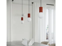 Lámpara Colgante Halo Moderno De Aluminio/Vidrio - 1 Fuentes Luminosas - L.12 X A.120 Cm - Ocre Rojo