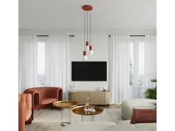 Lámpara Colgante Halo Moderno De Aluminio/Vidrio - 1 Fuentes Luminosas - L.12 X A.120 Cm - Ocre Rojo