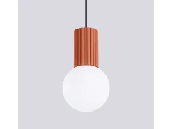 Lámpara Colgante Halo Moderno De Aluminio/Vidrio - 1 Fuentes Luminosas - L.12 X A.120 Cm - Ocre Rojo