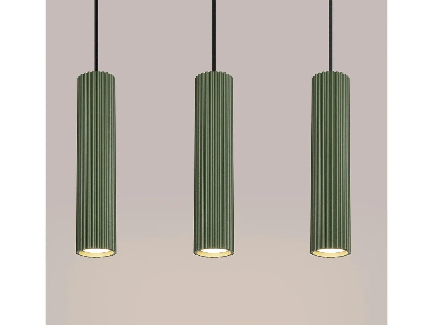 Lámpara Colgante Karbon Minimalista De Aluminio - 3 Fuentes Luminosas - L.45 X A.98 Cm - Verde Oliva