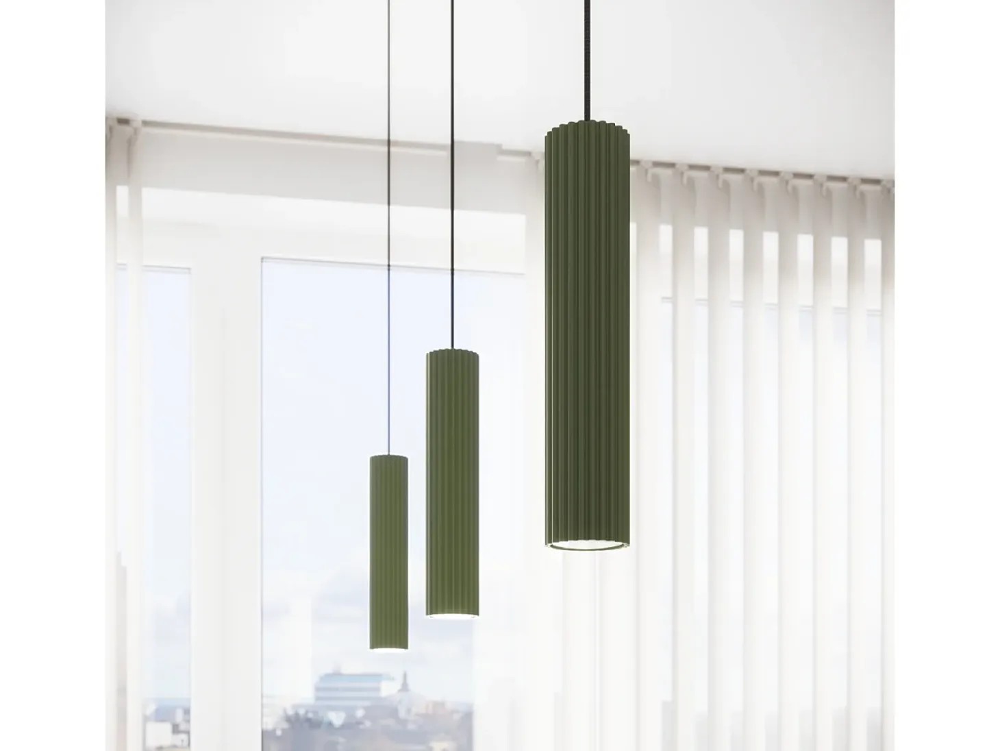 Lámpara Colgante Karbon Minimalista De Aluminio - 3 Fuentes Luminosas - L.45 X A.98 Cm - Verde Oliva