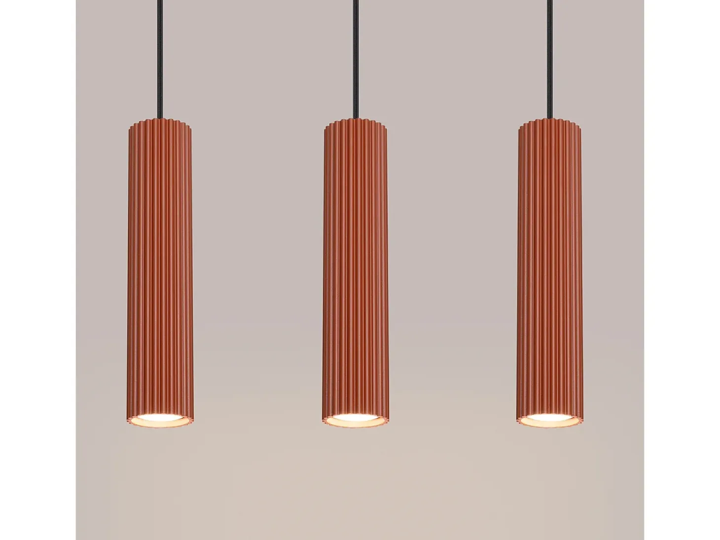 Lámpara Colgante Karbon Minimalista De Aluminio - 3 Fuentes Luminosas - L.45 X A.98 Cm - Ocre Rojo
